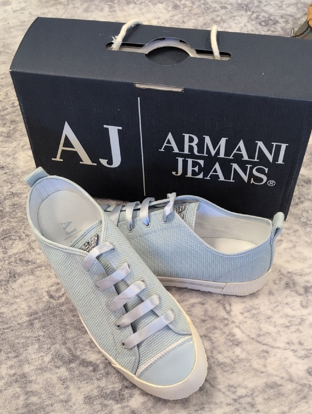 Armani Jeans Light Blue Canvas Slip-On Sneakers